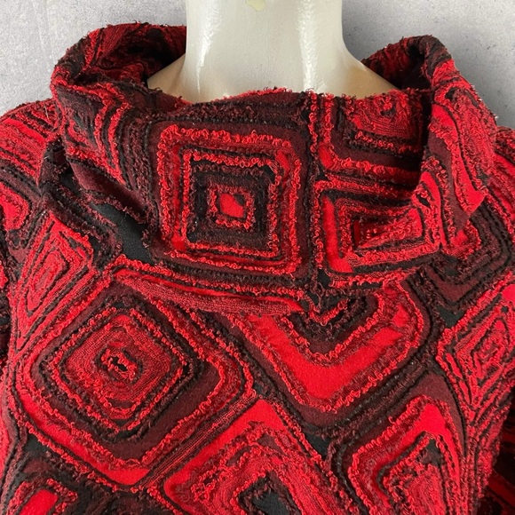 Ali Miles Sweater Womens Large Red Black Cowl Sleeve Art To Wear A99 - Picture 2 of 12